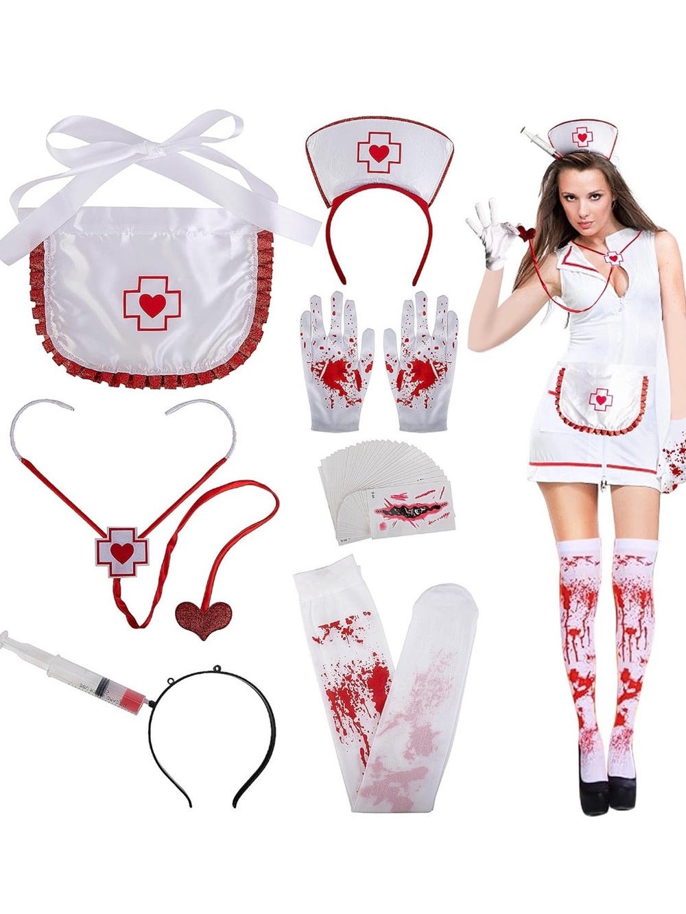 Halloween Bloody Nurse Costume Outfits, Scary Women Nurse Uniform Set
Nurse Apro